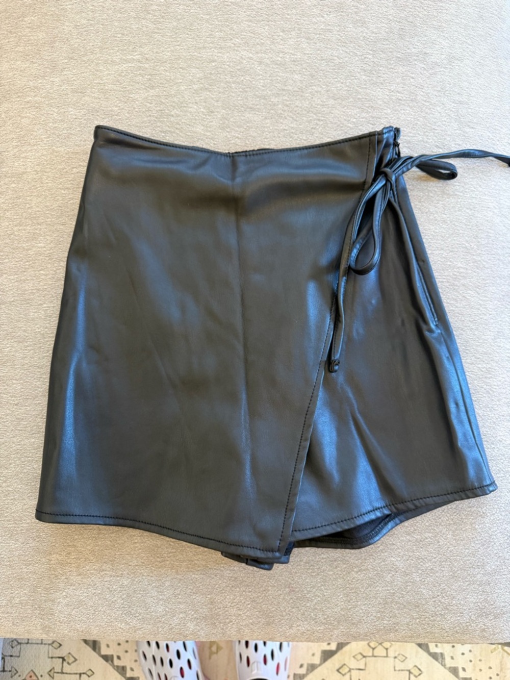Abercrombie & Fitch Black Faux Leather Tie Mini Skirt